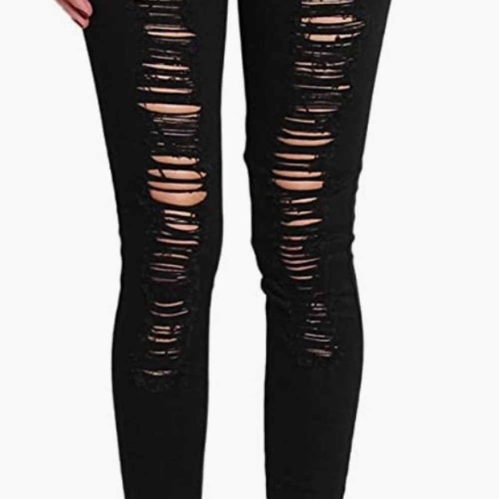J&C Jean's & Crowns-Pasion- Distressed Ripped Stretch Skinny Black Jeans-Size 7 - Picture 5 of 8